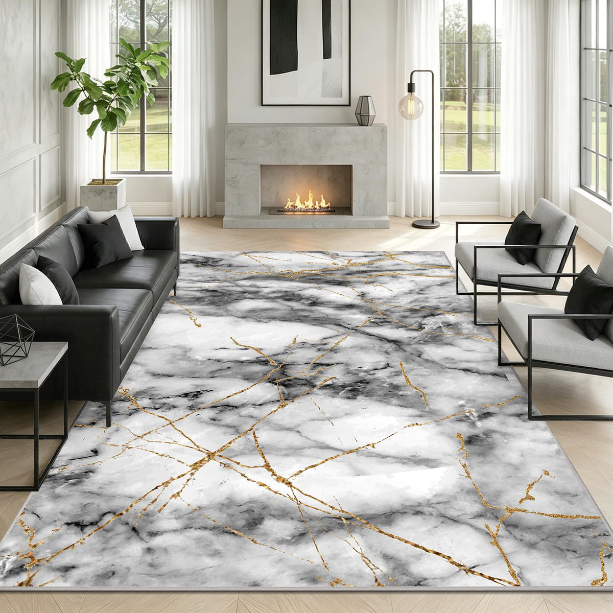 Merelax Washable Area Rugs 5'x8' Grey Abstract Rug for Living Room Bedroom Entryway Nursery, Dining Room and Farmhouse Rug, Non-Slip Modern Indoor Low Pile Soft Floor Carpet, Gray Print Pattern
