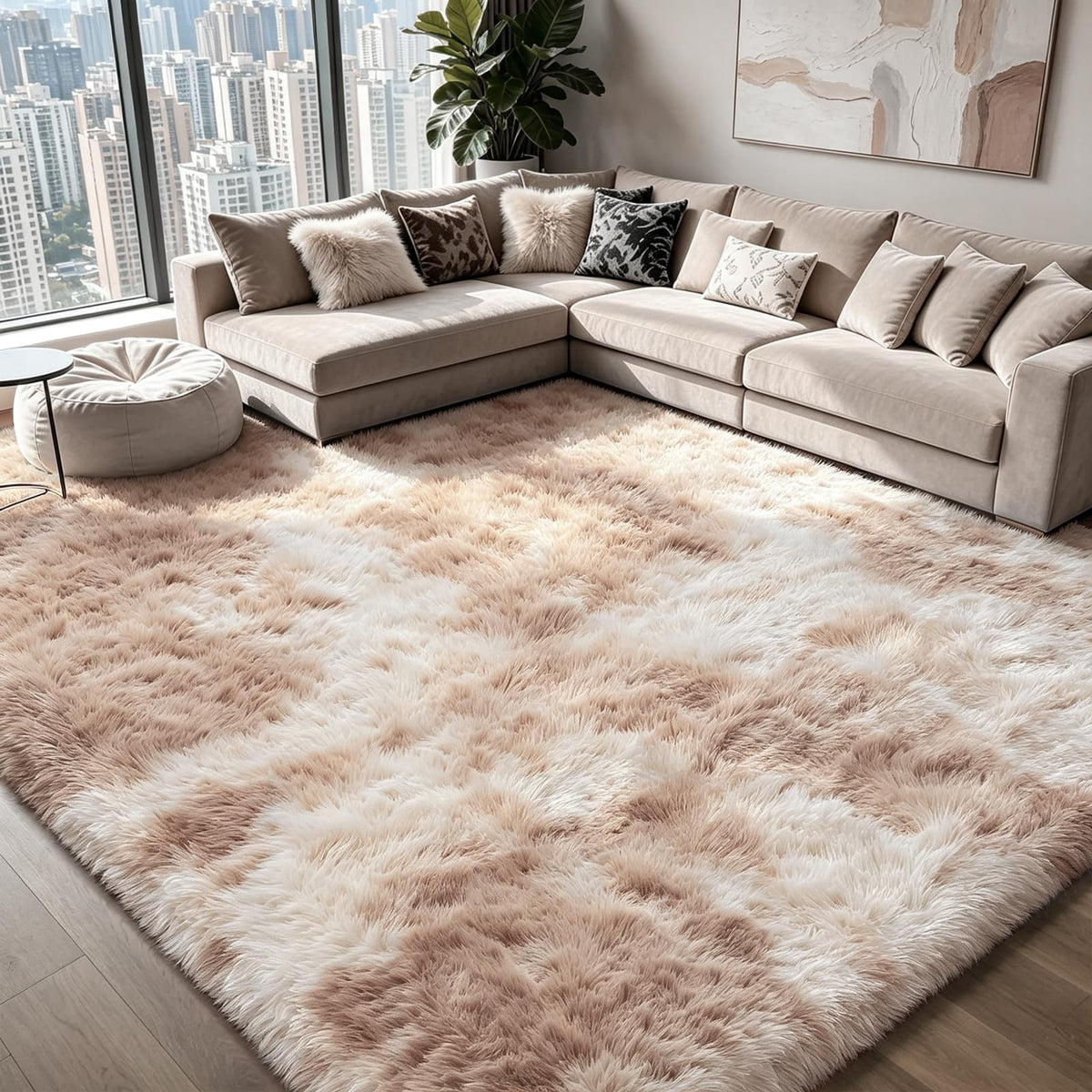 Shag Area Rugs for Bedroom Living Room,4X6 Ultra Soft Fluffy Area Rugs for Dorm,Indoor Carpet Plush Rugs for Home Decor,Tie-Dye Grey