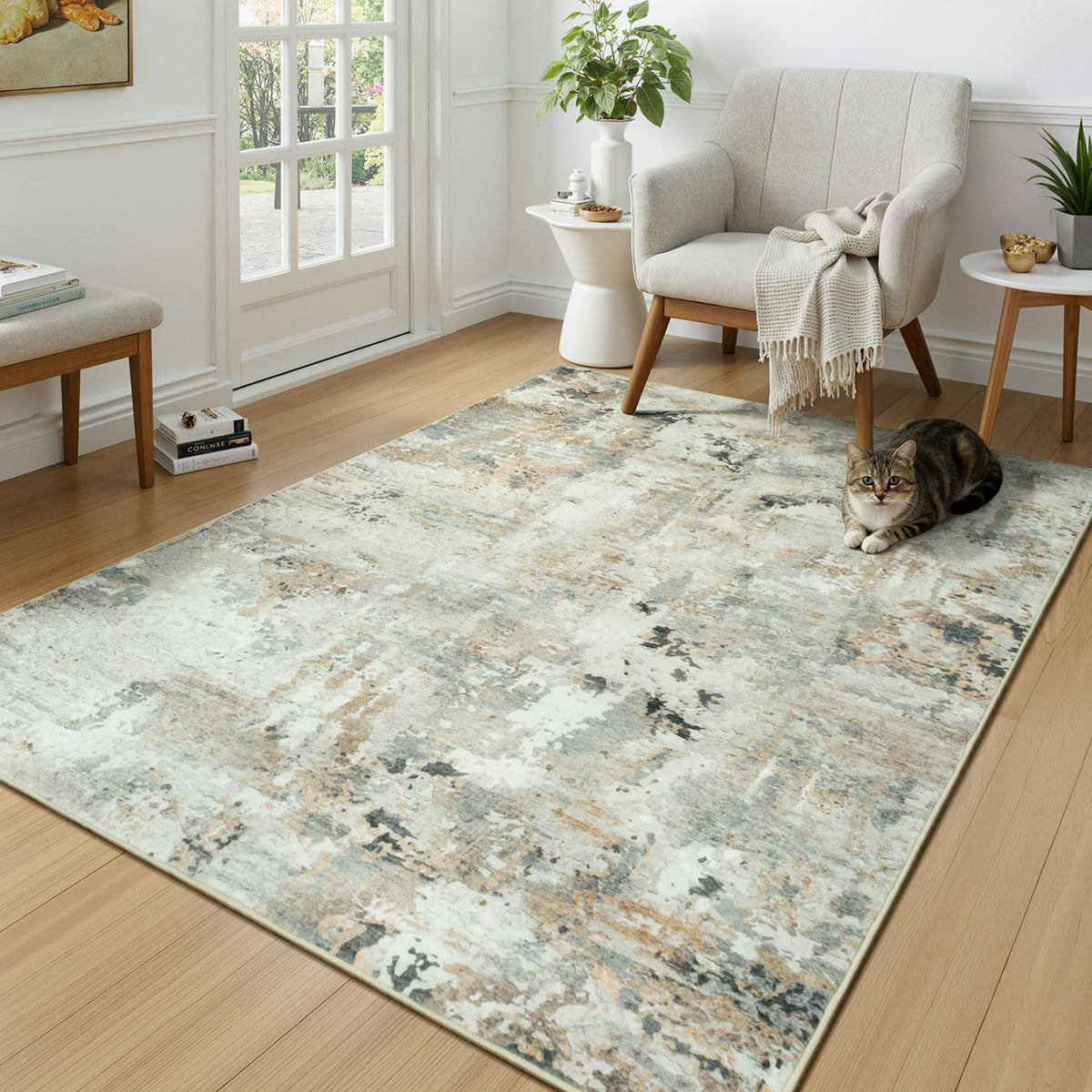 9x12 Area Rugs for Living Room, Large Washable Rug, Brown/Grey