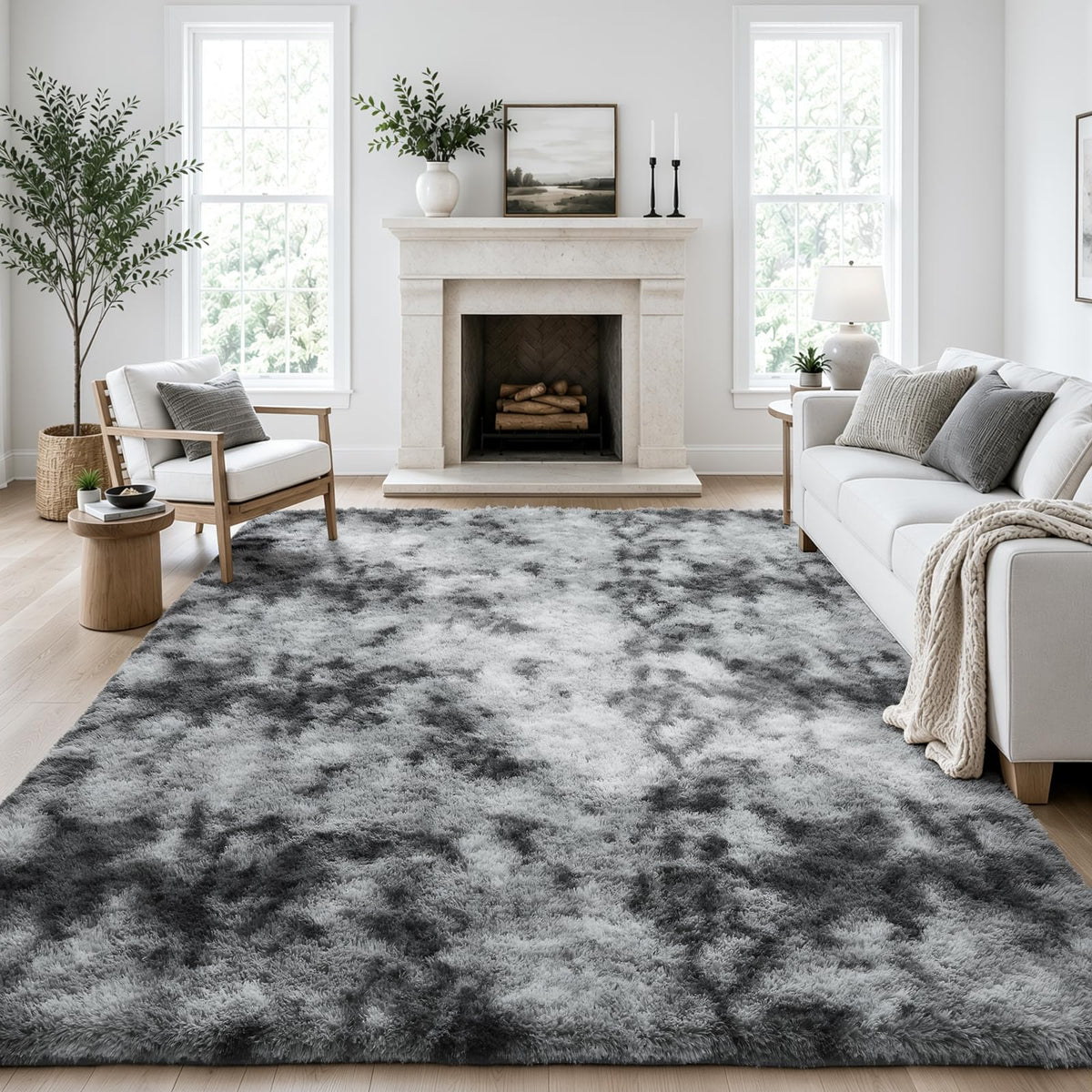 Ophanie Round Rugs 5Ft Ivory Circle Area Rug,Baby Nursery Living Room Bedroom Decor Circular Carpet 5 Foot,Fluffy Fuzzy Shag Plush Cream for Kids Boys Girls Teen with Over 99 pcs Pile fibers
