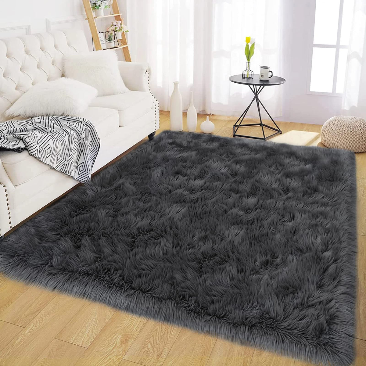 Latepis White Faux Fur Sheepskin Rug 4x6 for Living Room, Fuzzy Rugs Fluffy Washable Rug for Bedroom, Playroom, Luxury Room Decor, Rectangle