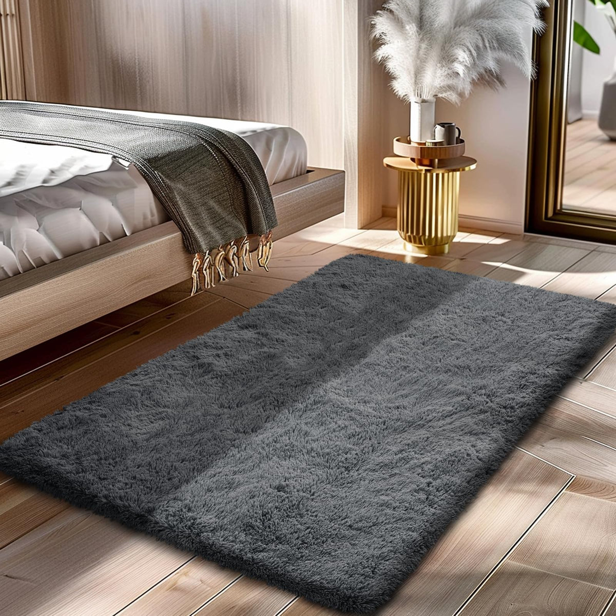 4x6 Beige Rug for Bedroom, Fluffy Shag Area Rug Small Rug Bedroom Carpet
