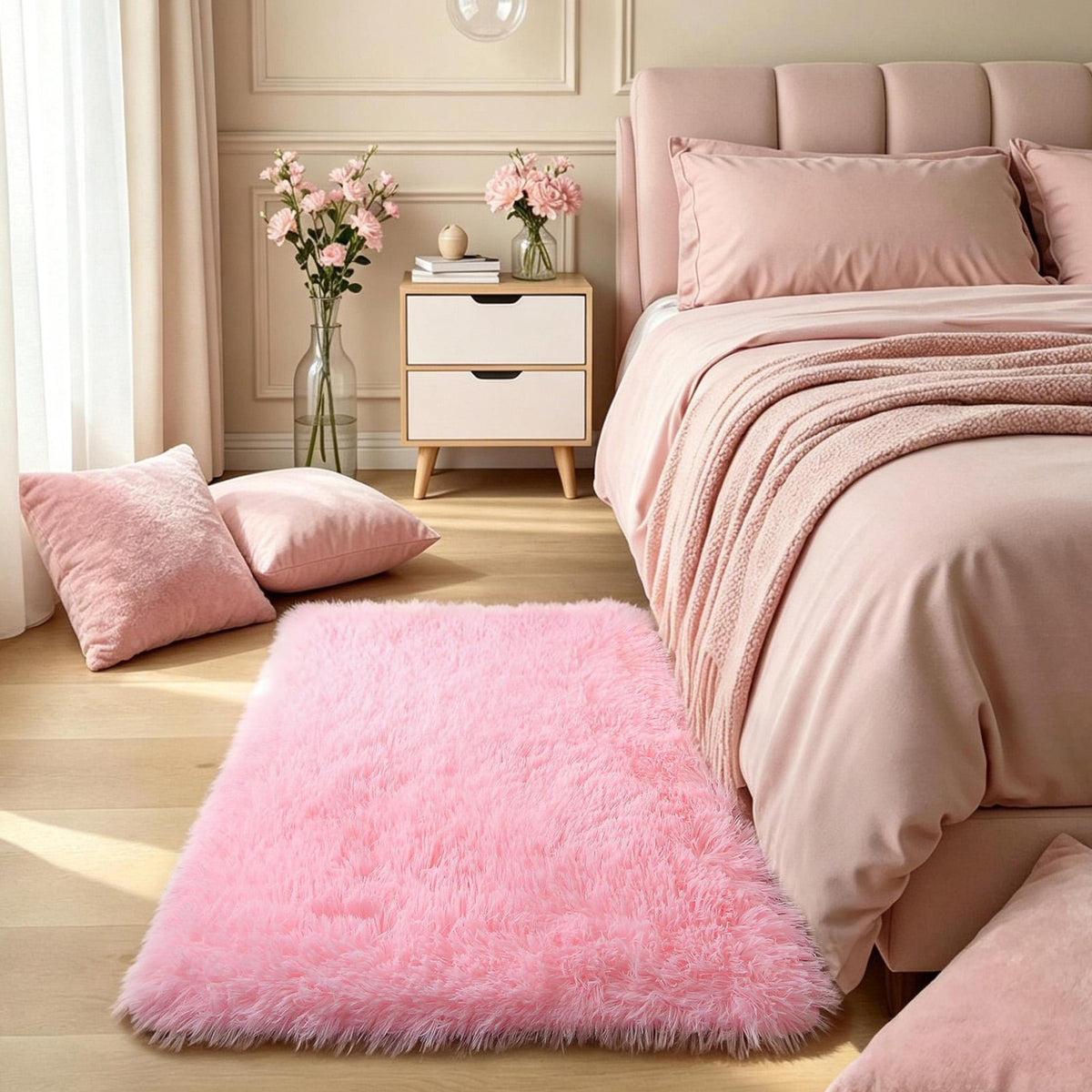 4x6 Light Grey Fluffy Shag Rug for Bedroom, Plush Washable Carpet