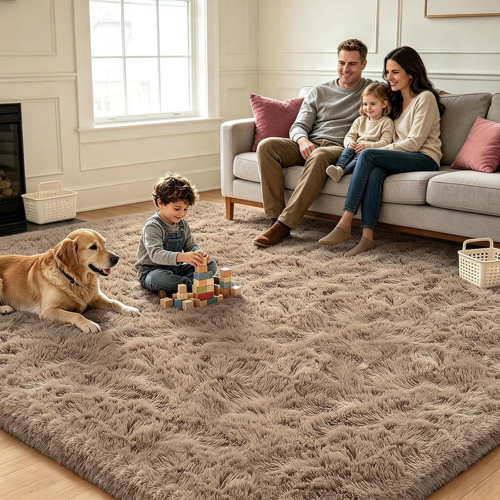 4x6 Beige Rug for Bedroom, Fluffy Shag Area Rug Small Rug Bedroom Carpet