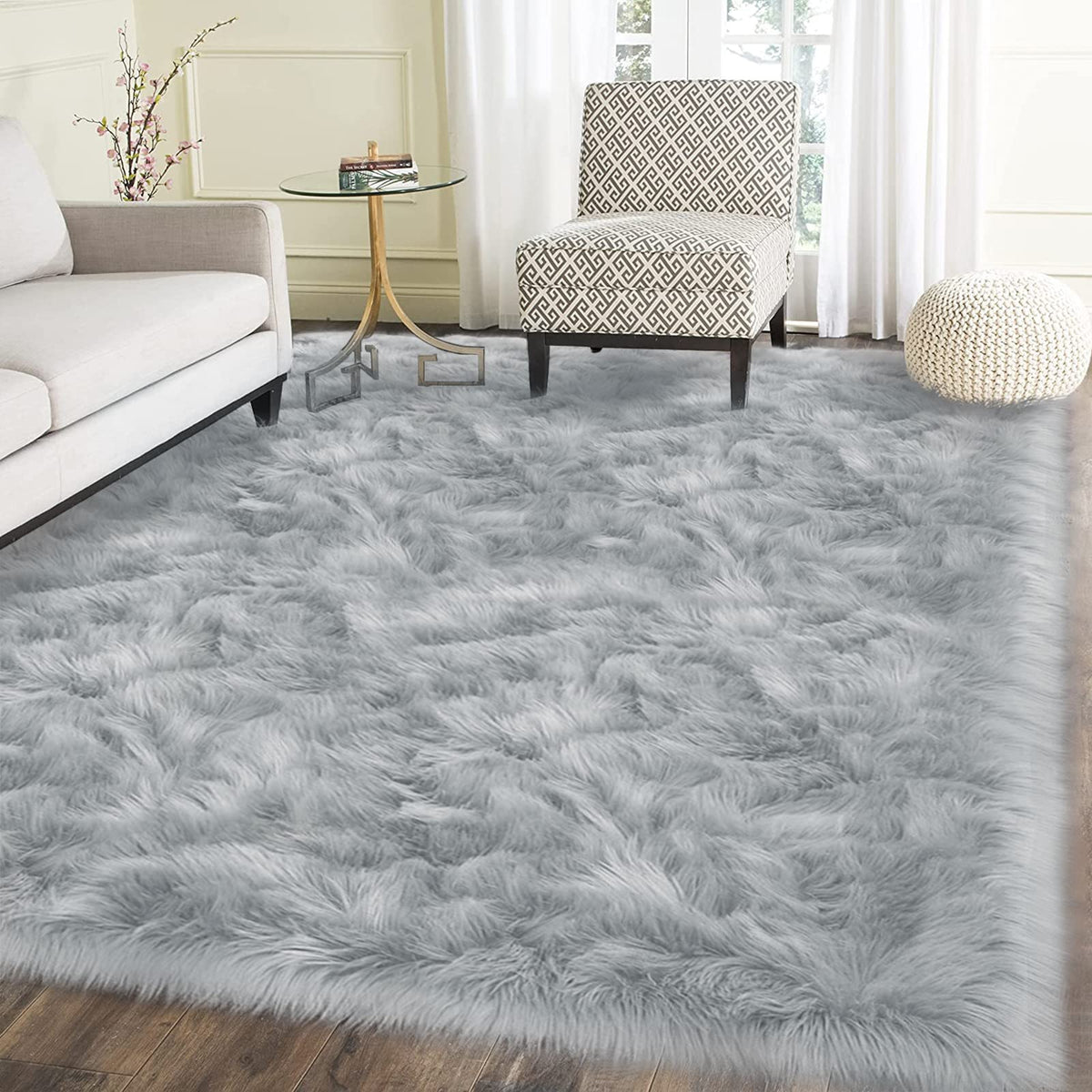 Latepis White Faux Fur Sheepskin Rug 4x6 for Living Room, Fuzzy Rugs Fluffy Washable Rug for Bedroom, Playroom, Luxury Room Decor, Rectangle