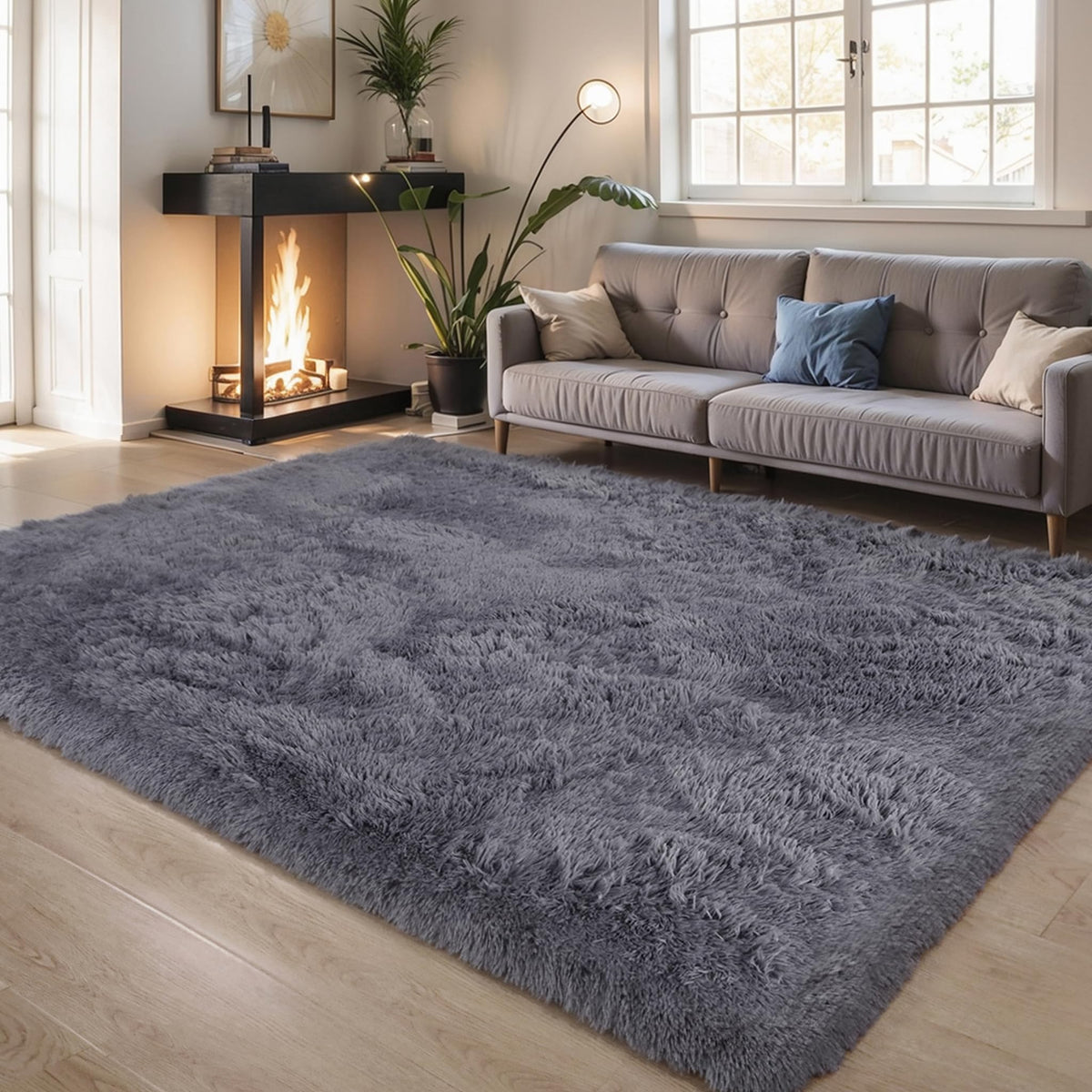 4x6 Light Grey Fluffy Shag Rug for Bedroom, Plush Washable Carpet