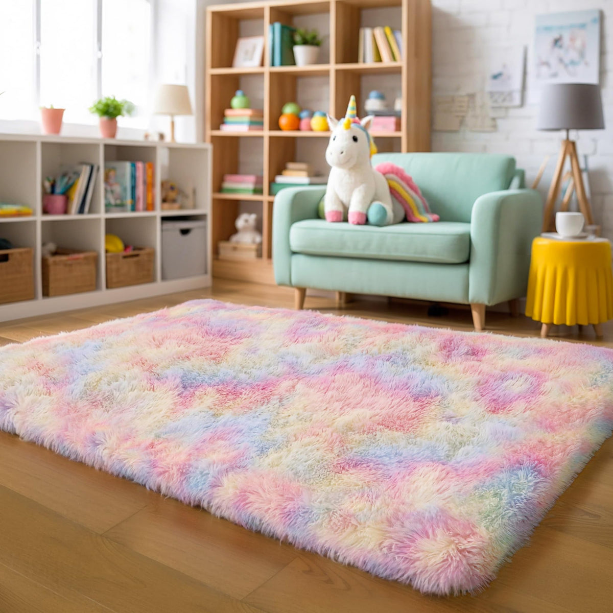 4x6 Light Grey Fluffy Shag Rug for Bedroom, Plush Washable Carpet