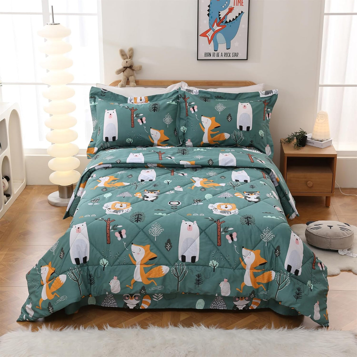JSD Green Forest Animal Kids Comforter Set Twin Size
