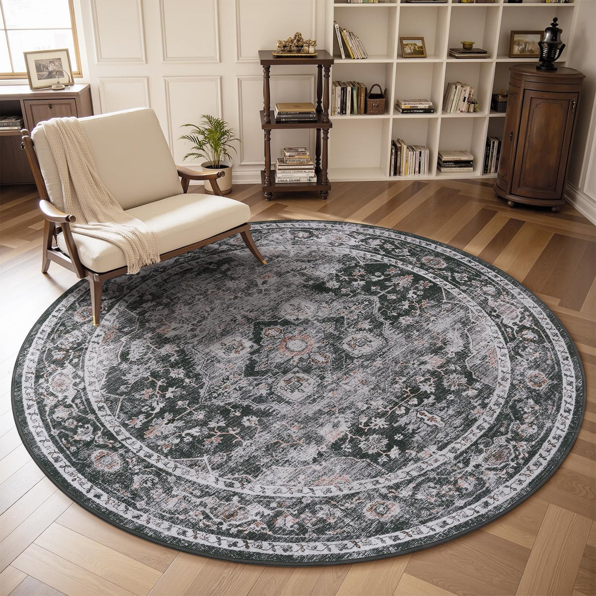 AMOAMI-Area Rug 5X7 Rugs for Living Room-Vintage Soft Beige Rugs for Bedroom-Non Slip Carpet-Machine Washable Rug for Dining Room Living Room Bedroom Office Under Table-Beige