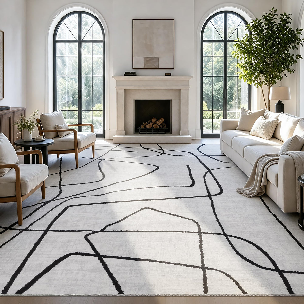 YIHOUSE 6x9 Washable Modern Abstract Black White Area Rug