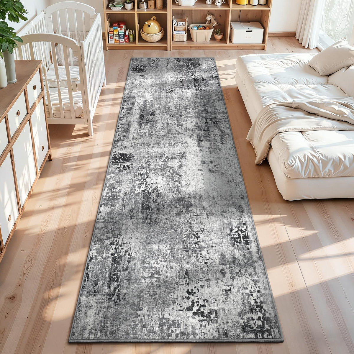 Living Room Rug 5x7 Gray Area Rug Machine Washable Boho Rug Non Slip Abstract Vintage Indoor Large Rugs for Bedroom, Classroom, College Dorm, Farmhouse, Dining Room, Kids Playroom