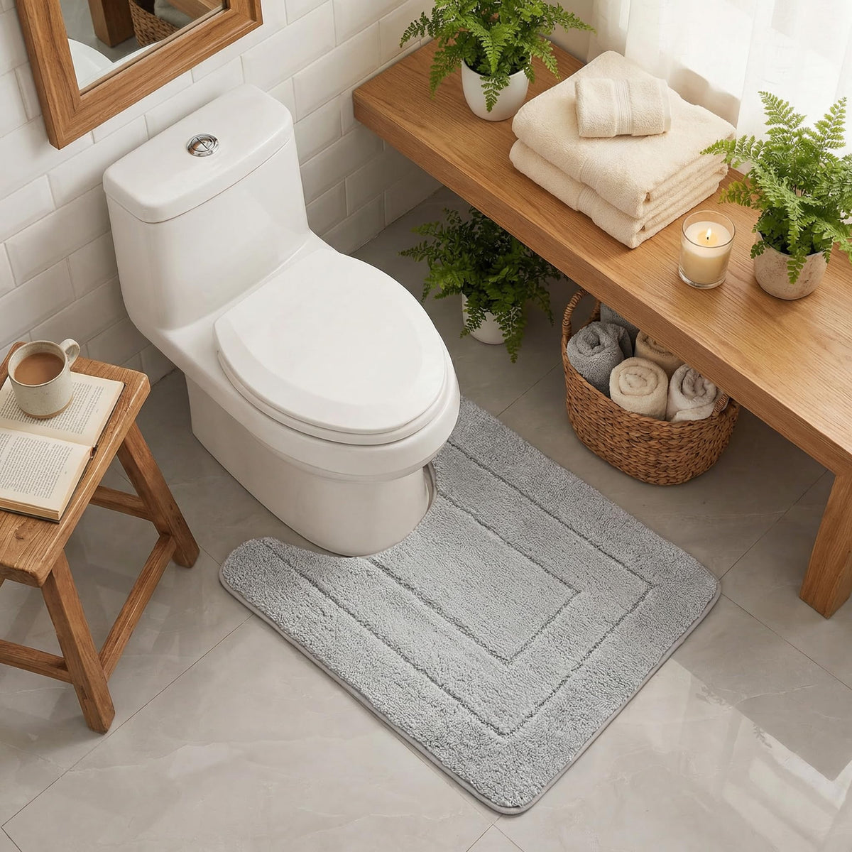 GRANNY SAYS Gray Bathroom Rug 16" x 24", Non-Slip Microfiber Bath Mat