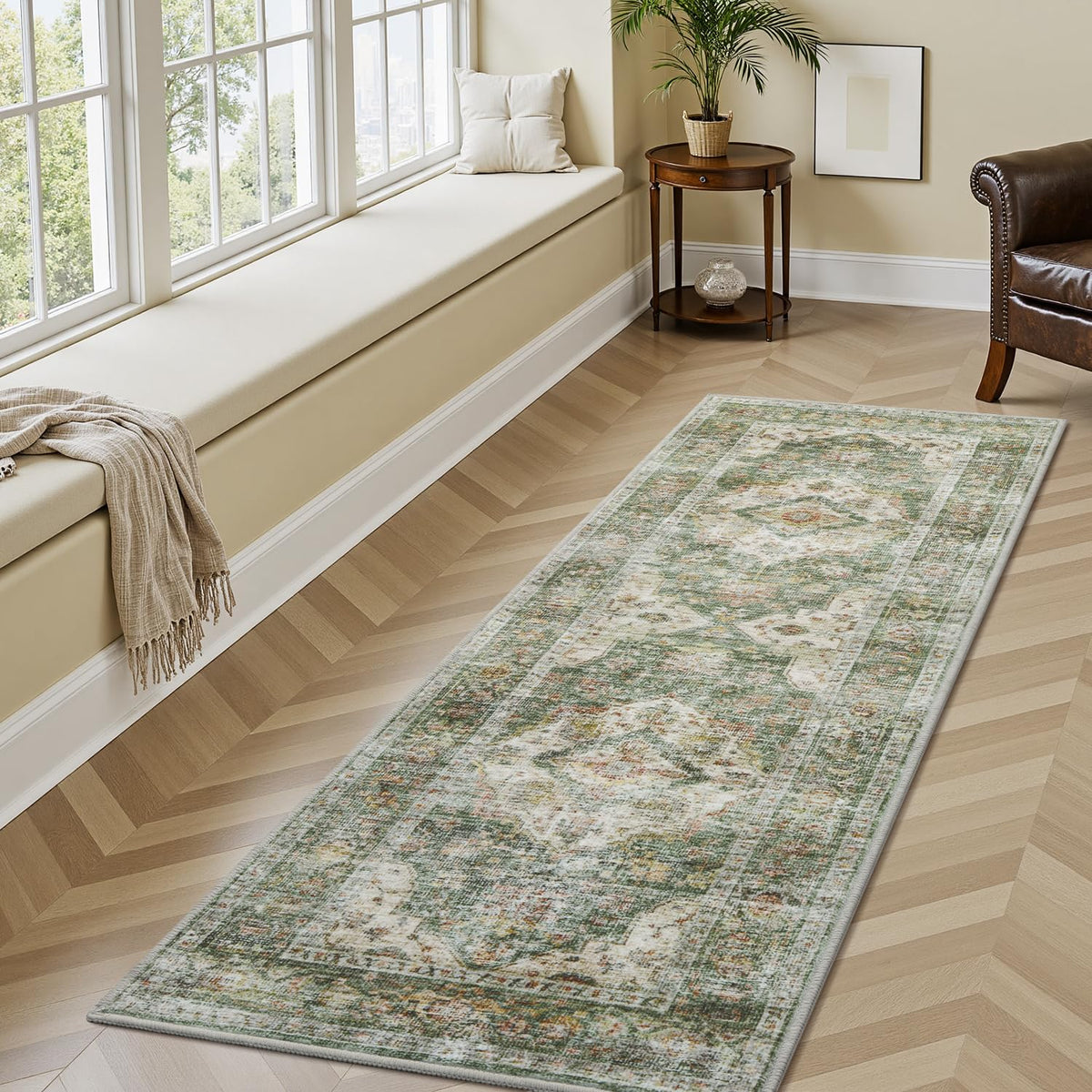 AMOAMI-Area Rug 5X7 Rugs for Living Room-Vintage Soft Beige Rugs for Bedroom-Non Slip Carpet-Machine Washable Rug for Dining Room Living Room Bedroom Office Under Table-Beige