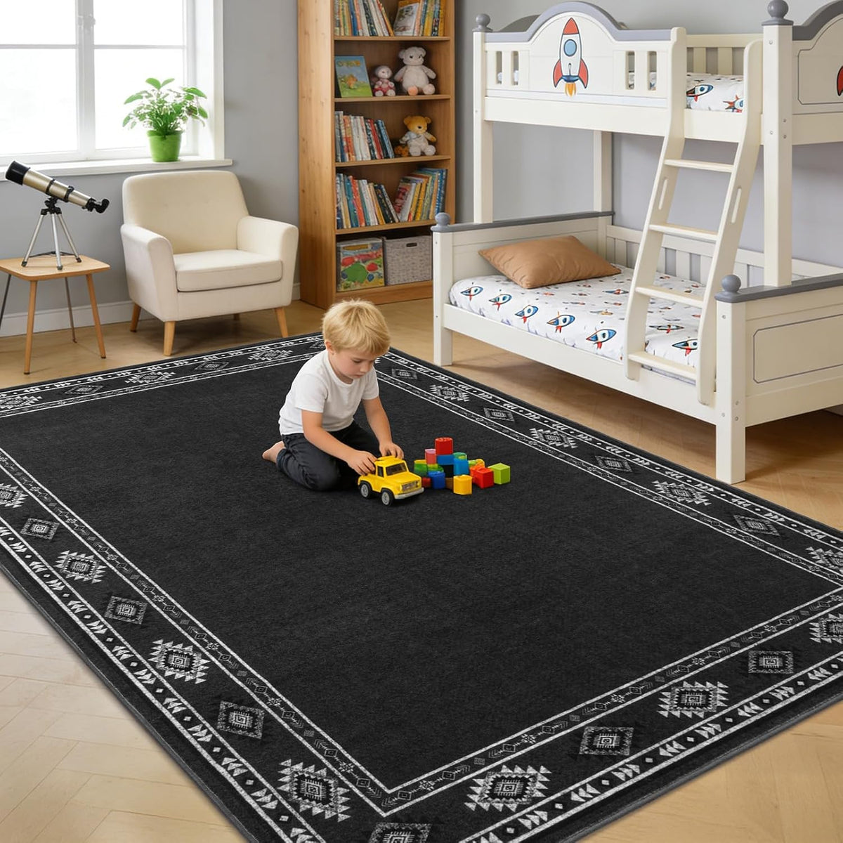 Large Geometric Area Rugs for Living Room Bedroom 4x6 Dark Grey Rug