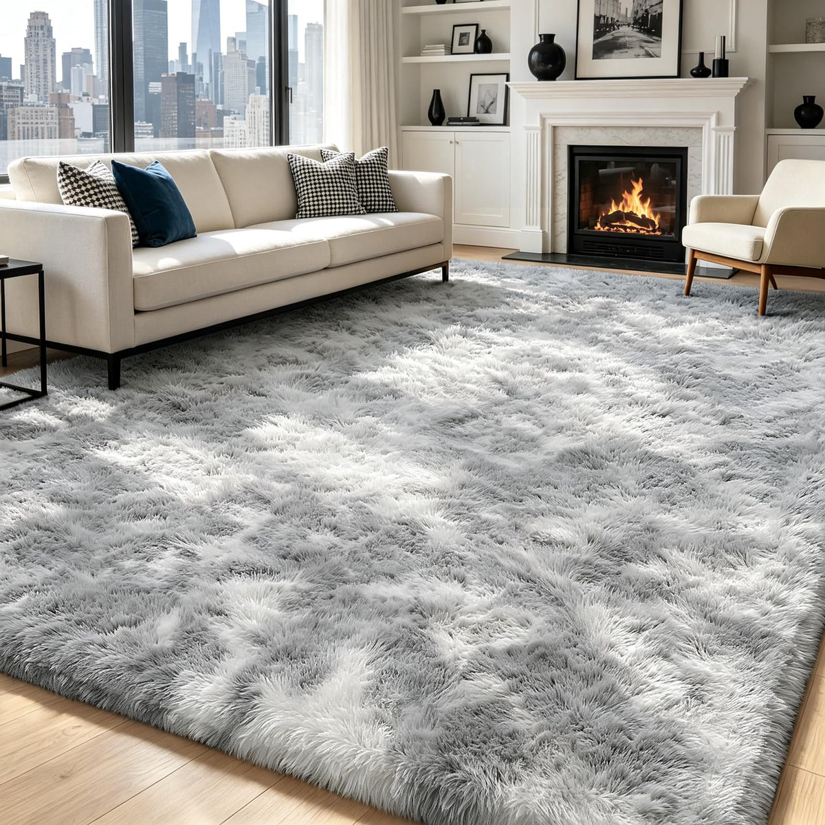 4x6 Beige Rug for Bedroom, Fluffy Shag Area Rug Small Rug Bedroom Carpet