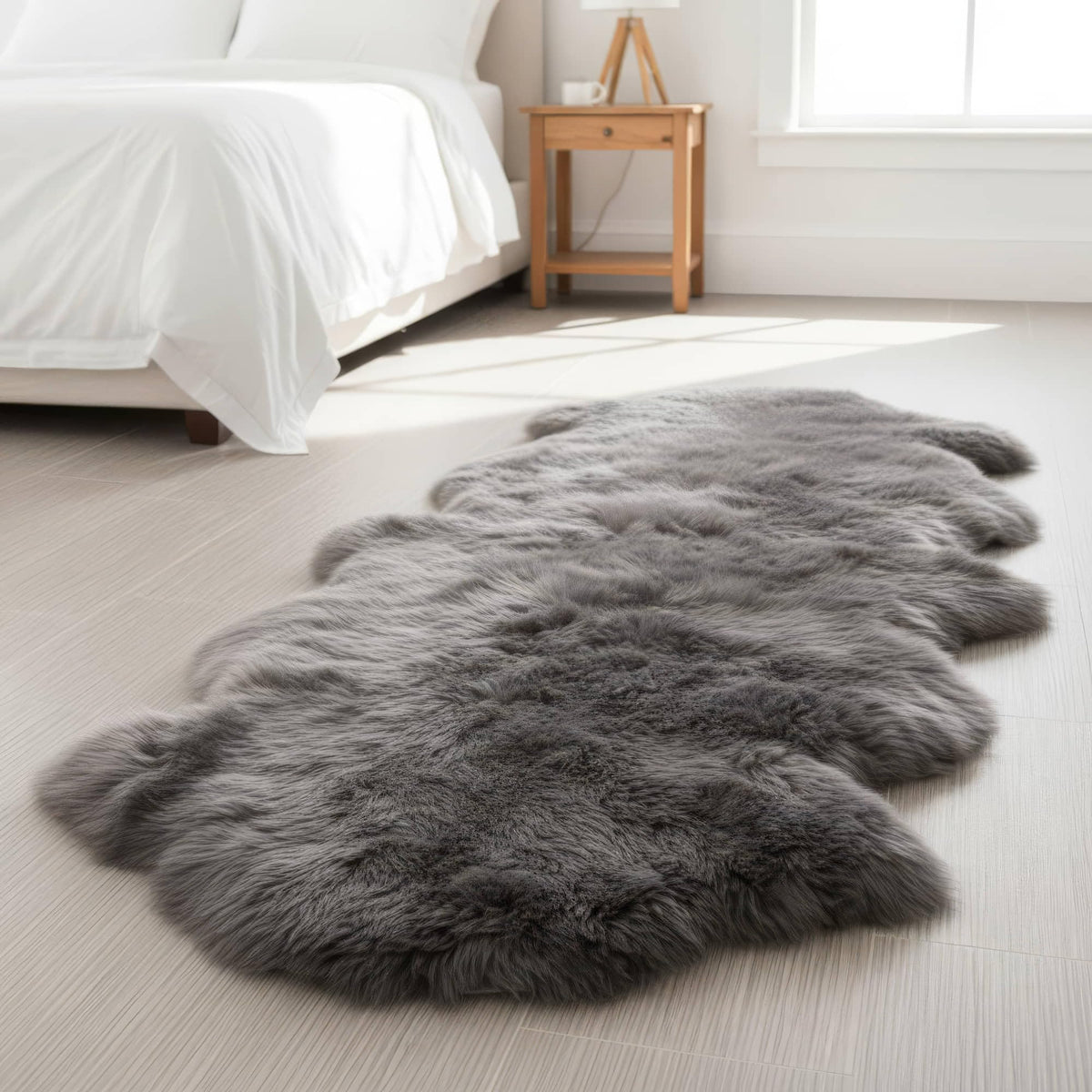 Genuine Sheepskin Rug & Chair Cover Ivory 2X3 Real Fur Throw for Bedroom