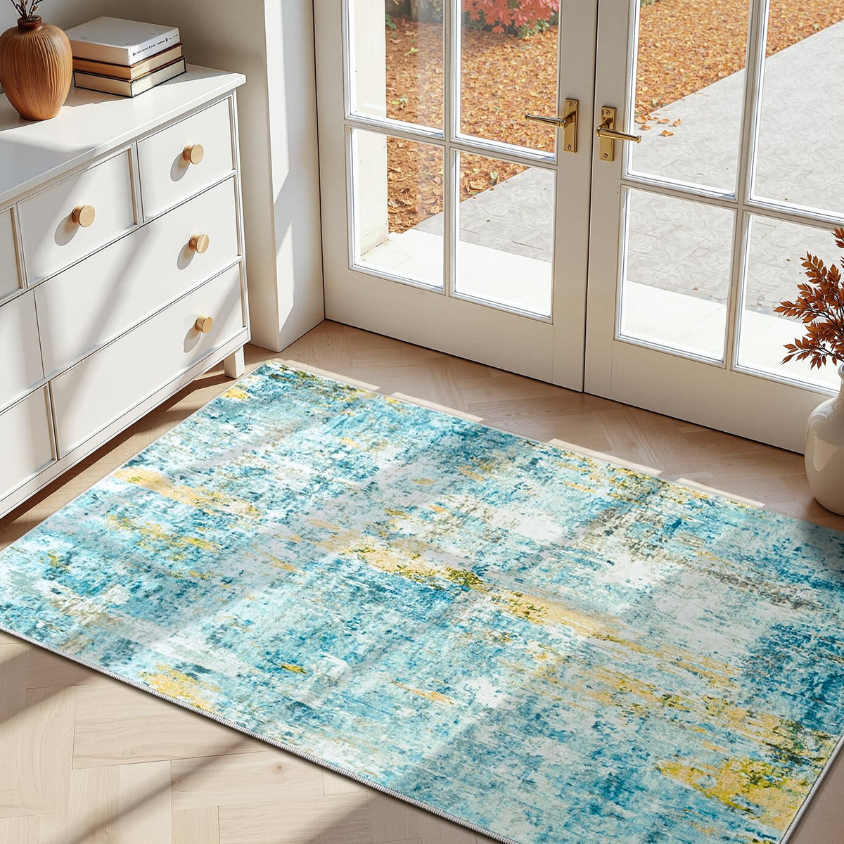 Living Room Rug 5x7 Gray Area Rug Machine Washable Boho Rug Non Slip Abstract Vintage Indoor Large Rugs for Bedroom, Classroom, College Dorm, Farmhouse, Dining Room, Kids Playroom