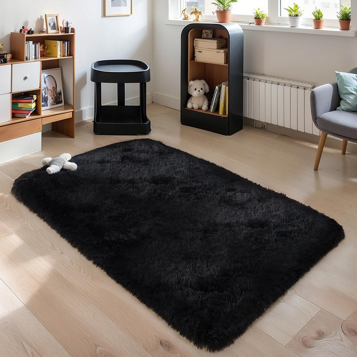 4x6 Light Grey Fluffy Shag Rug for Bedroom, Plush Washable Carpet