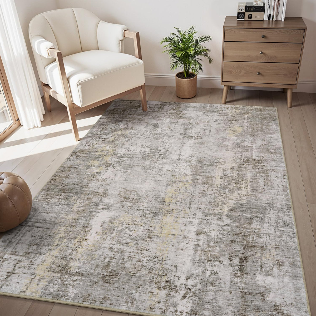 5 x 7 Area Rugs for Living Room, Machine Washable Non Slip Rug Ultra Soft Low Pile Indoor Carpet Modern Abstract Rugs for Bedroom Office Room Dining Room Beside, Grey