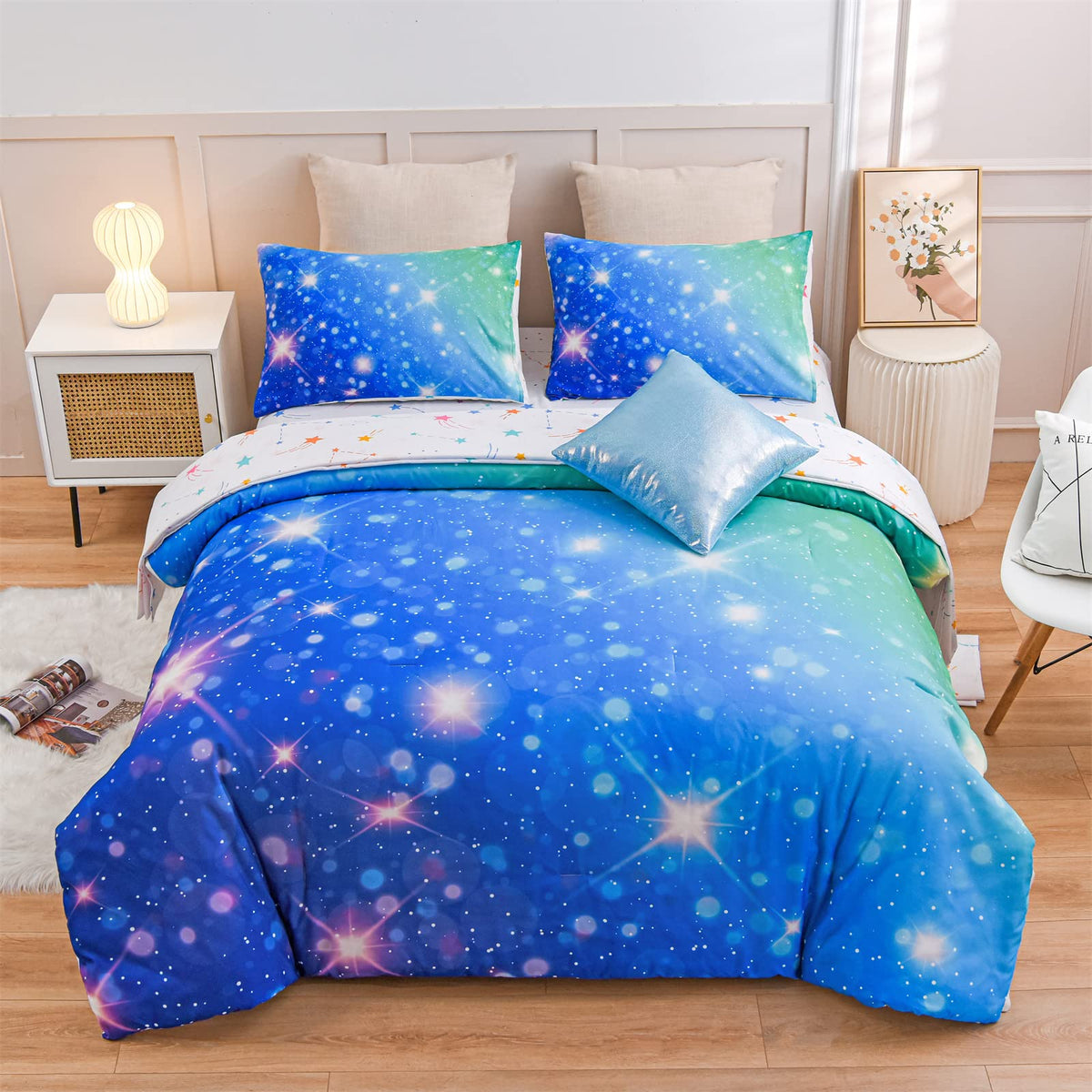 A Nice Night 6Pcs Gradient Glitter Twin Comforter Sets for Kids