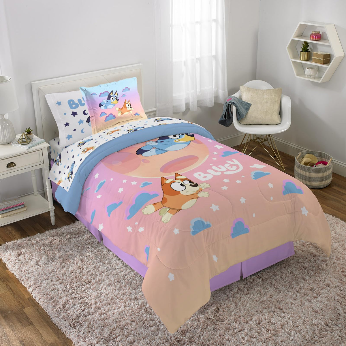 Bluey Bingo Twin Comforter Set 5 Piece Kids Bedding for Girls, Multi