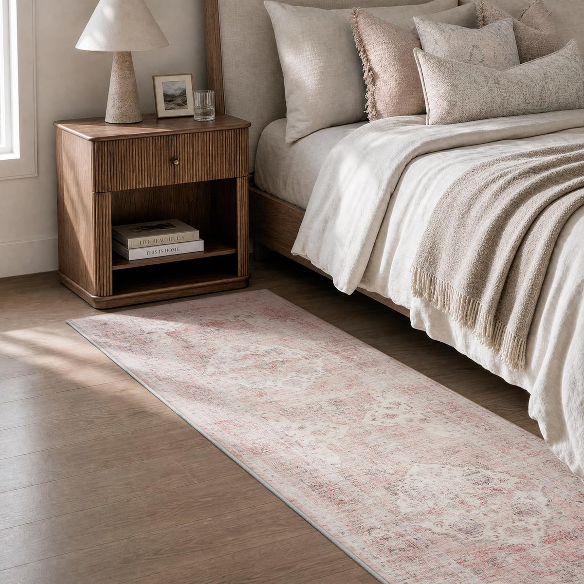 AMOAMI-Area Rug 5X7 Rugs for Living Room-Vintage Soft Beige Rugs for Bedroom-Non Slip Carpet-Machine Washable Rug for Dining Room Living Room Bedroom Office Under Table-Beige