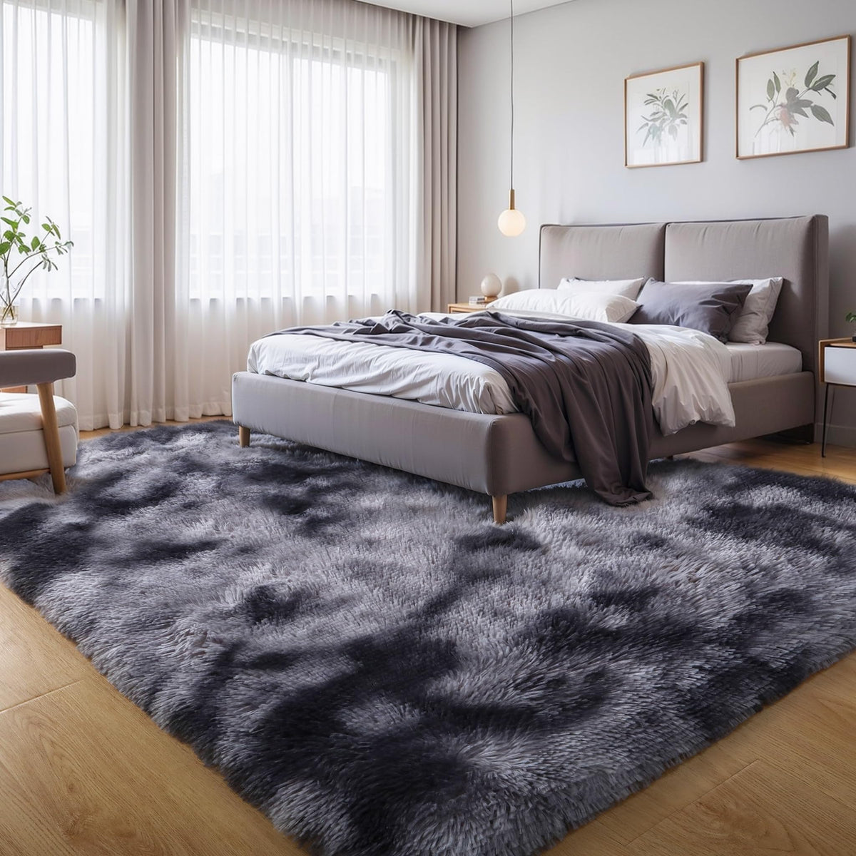 4x6 Light Grey Fluffy Shag Rug for Bedroom, Plush Washable Carpet