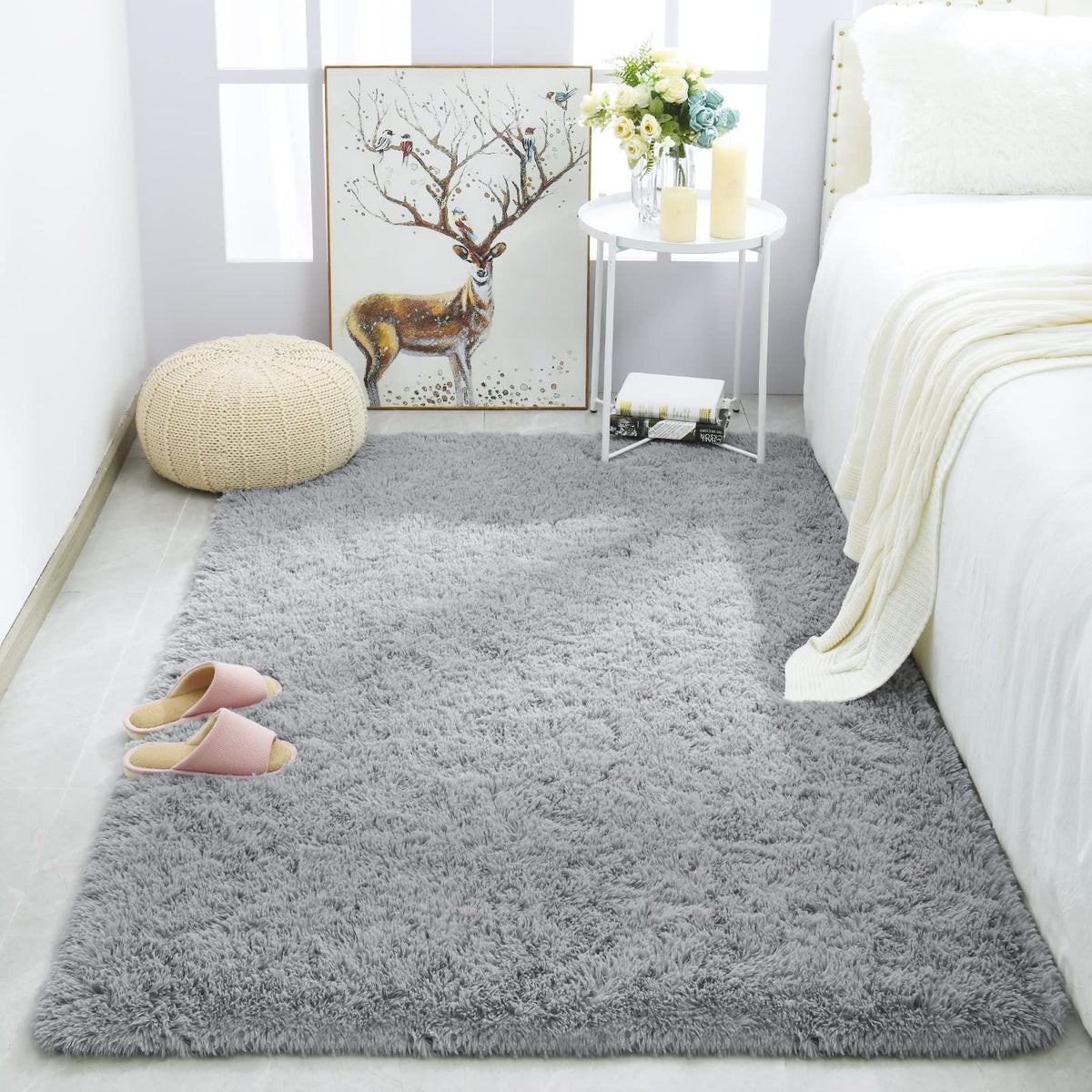 Merelax Soft Area Rug for Livingroom Bedroom, Machine Washable 4x6 Black Rugs Fluffy Shaggy Bedside Rug, Non Slip Indoor Carpet for Nursery Kids Room Home Decor Aesthetic