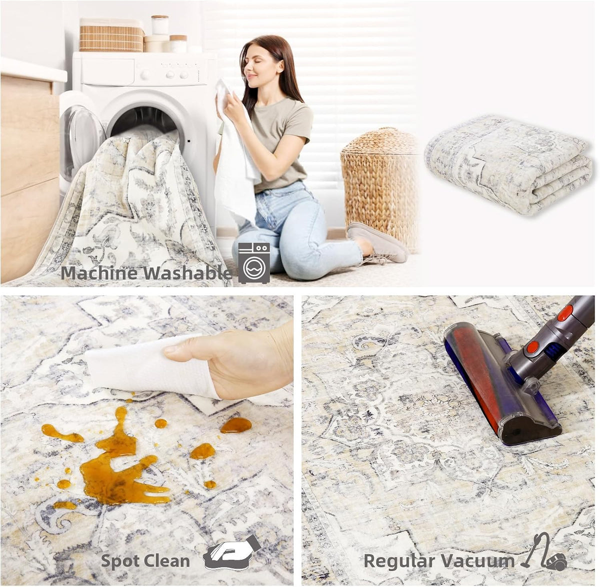 5x7 Area Rug for Living Room: Washable Bedroom Rug Non Slip Low Pile Carpet