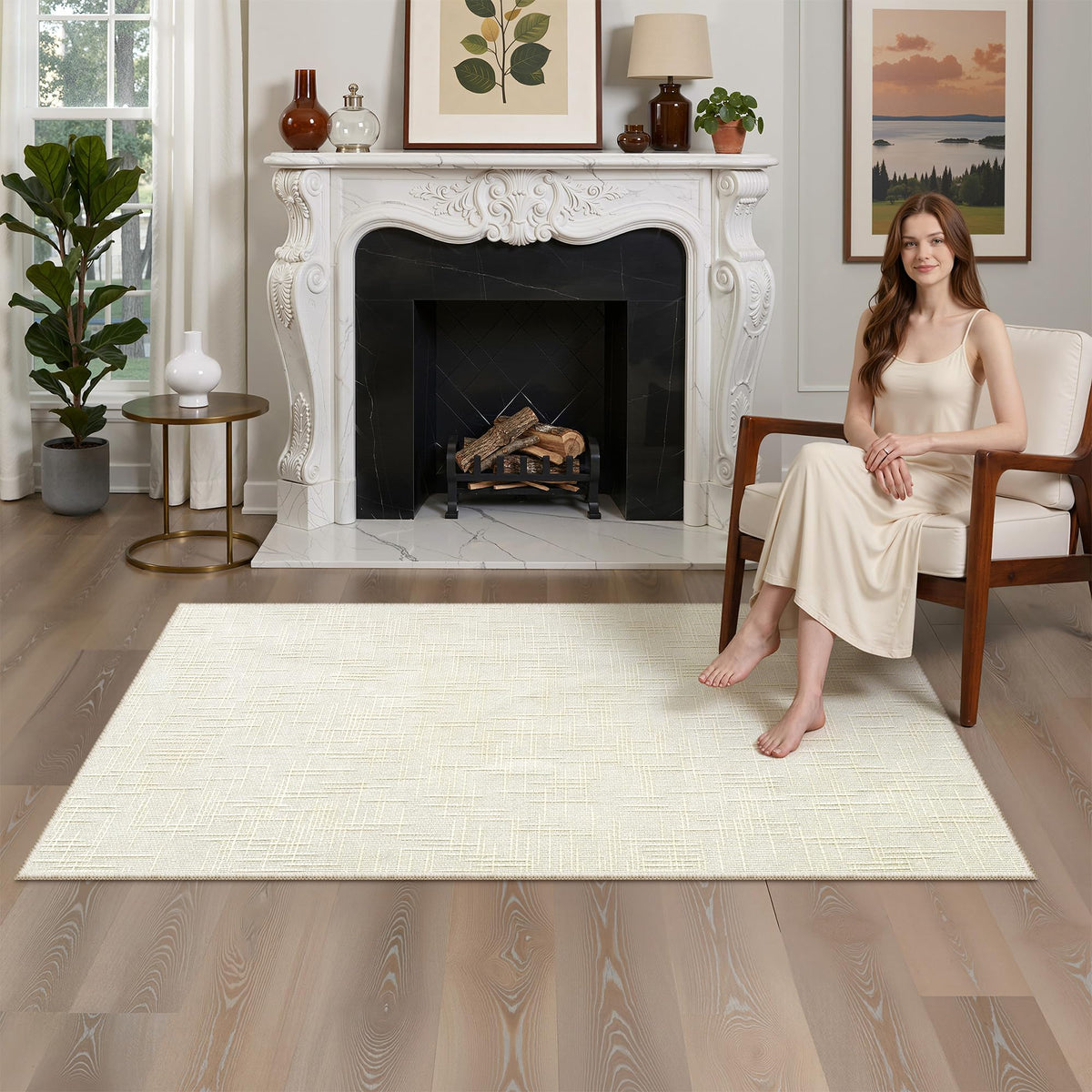 Valenrug Beige 8x10 Area Rugs for Living Room, Large Washable Rug Non Slip