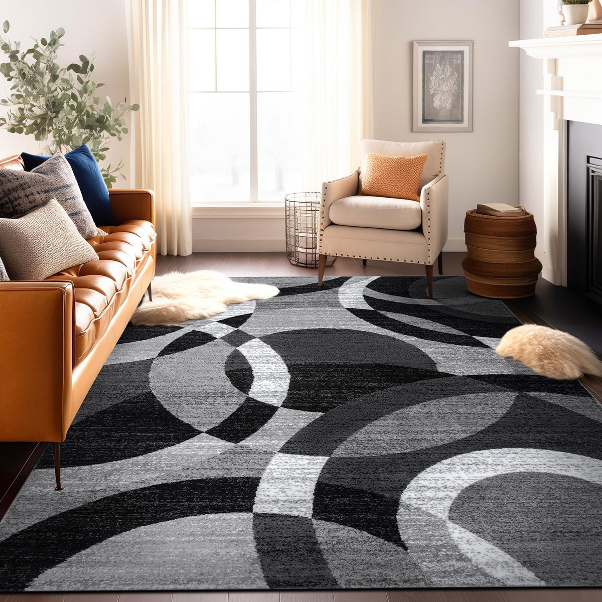 Rugshop Overlapping Circles Modern Geometric Area Rug Red 7'10" x 10'2"