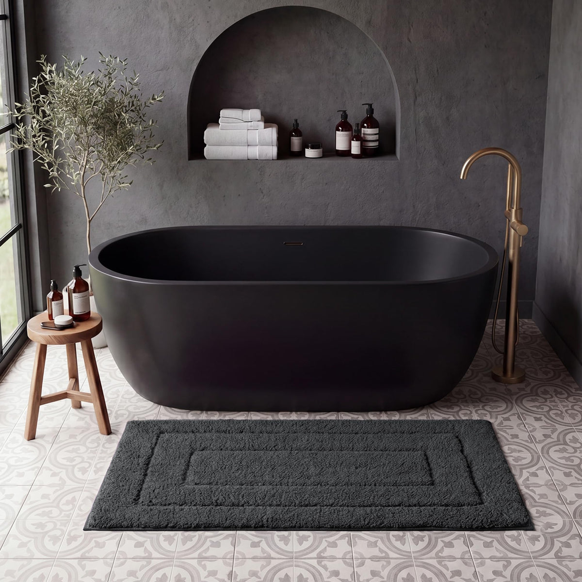 GRANNY SAYS Gray Bathroom Rug 16" x 24", Non-Slip Microfiber Bath Mat