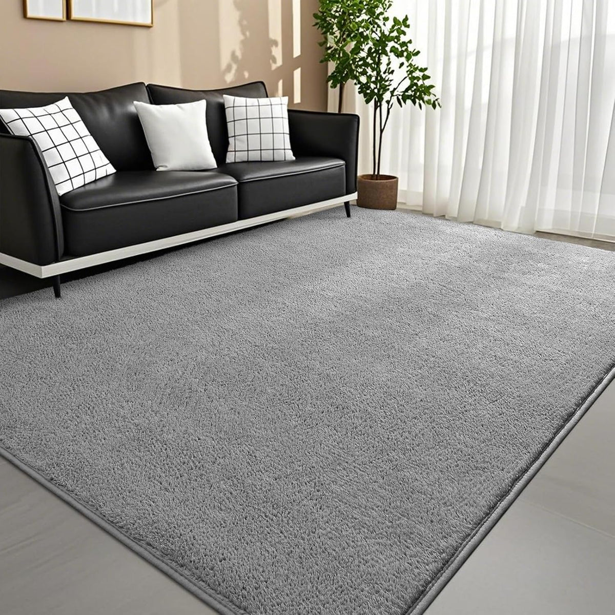 6x9 Feet Grey Area Rugs for Bedroom, Indoor Washable Memory Foam Rug for Living Room, Modern Aesthetic Minimalist Non-Slip Carpets for Kids Boys Girls Adults Dorm Home Decor