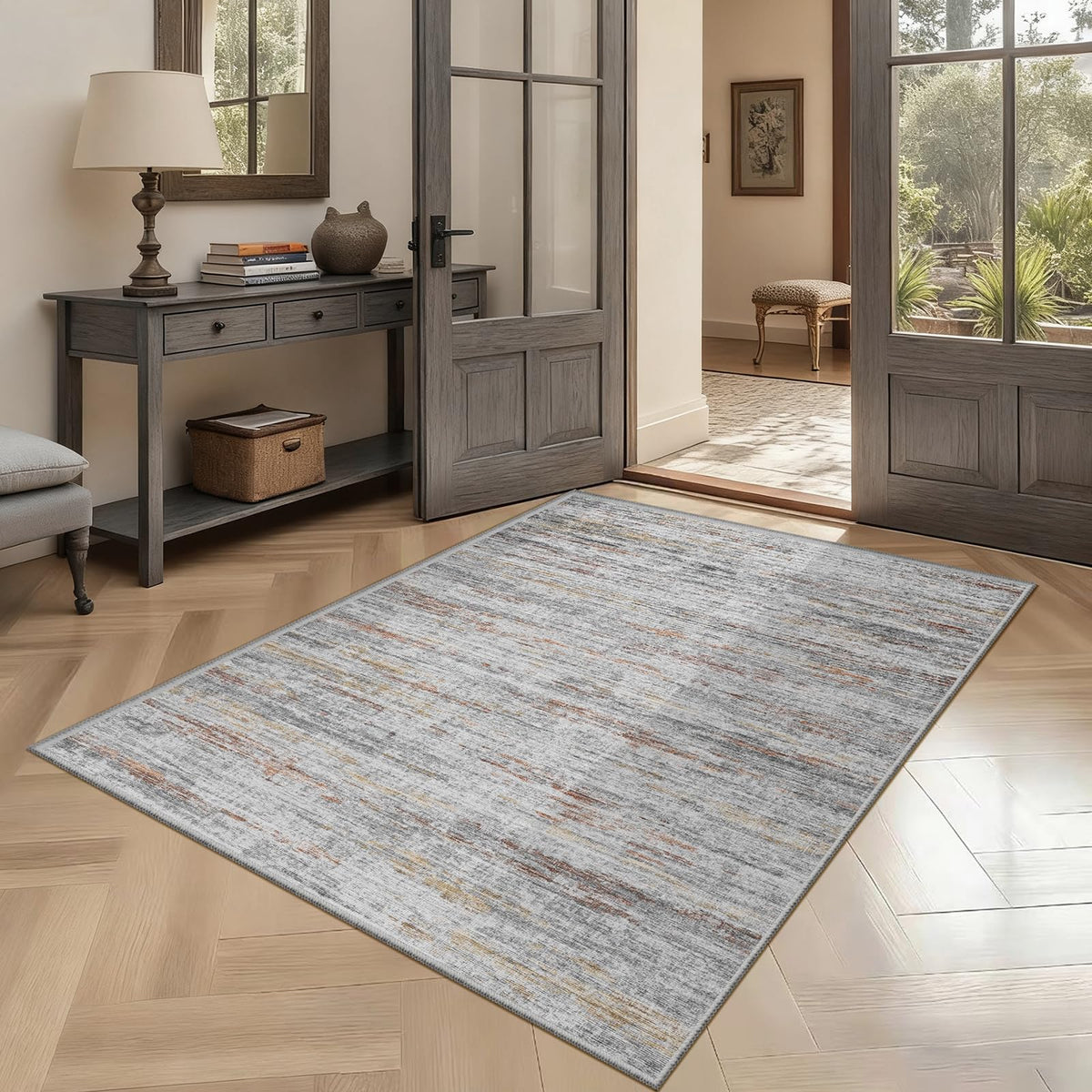 5x7 Area Rugs - Ultra-Thin Washble Rugs,Non-Slip Low Pile Abstract Print Rugs for Living Room,Home Office Decor,Stain Resistant Machine Washable Area Rug
