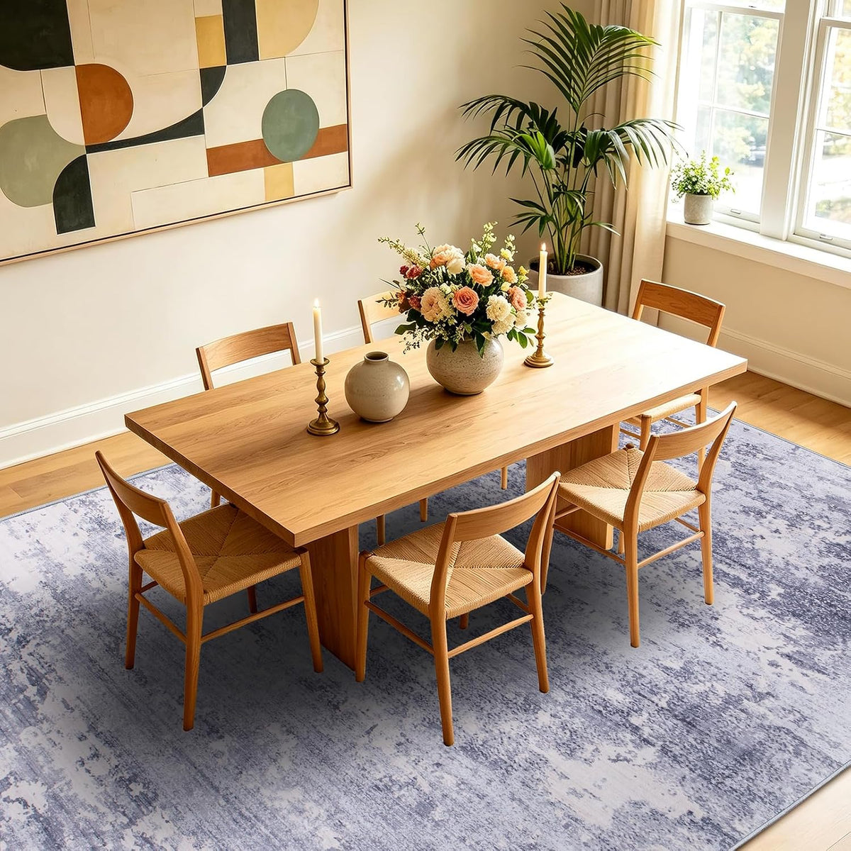 5x7 Area Rugs Living Room Rug Abstract Washable Rug Non-Slip Soft Low Pile Indoor Floor Stain Resistant Thin Carpet for Bedroom Dining Room Home Office Farmhouse Nursery - Light Gray & Cream 5' x 7'