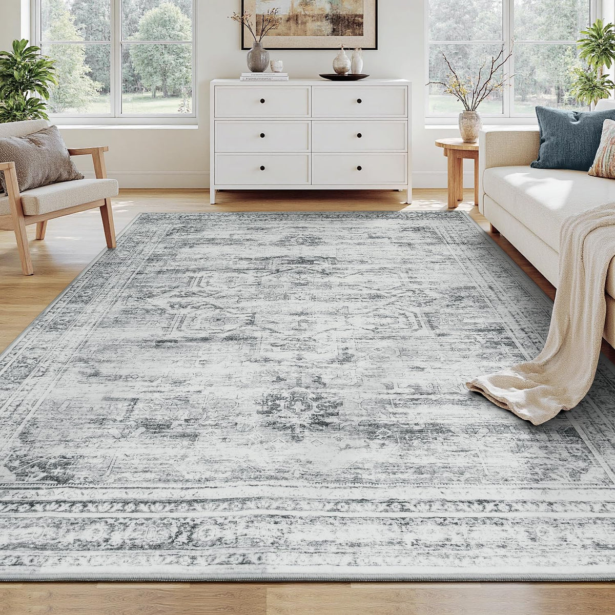 9x12 Area Rugs for Living Room, Large Washable Rug, Brown/Grey