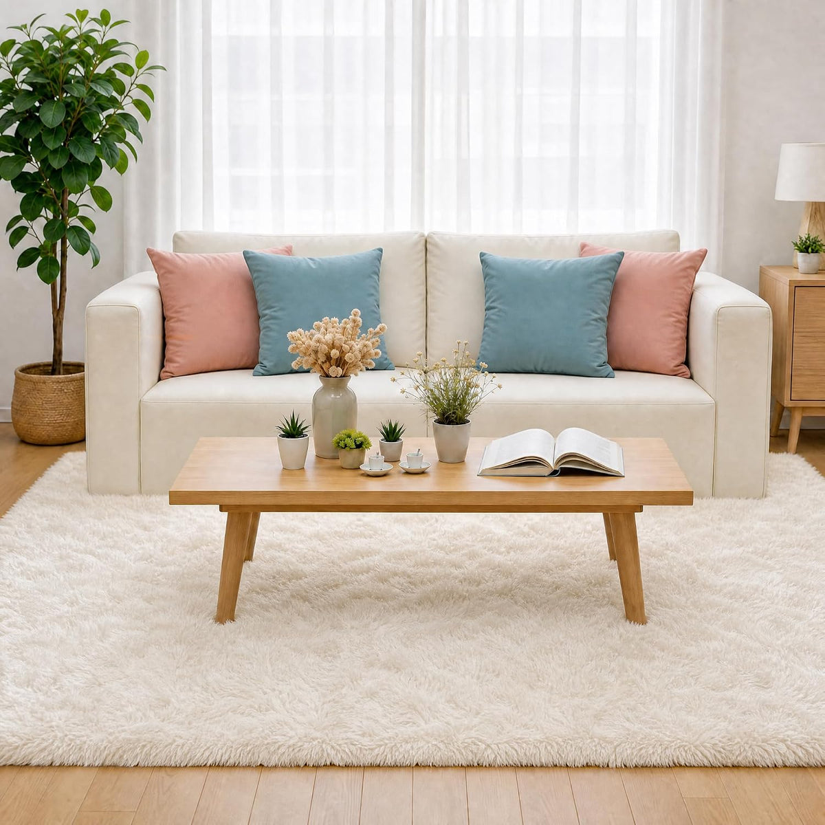 LOCHAS 4x6 Area Rugs Fluffy Living Room Carpets for Kids Bedroom, White