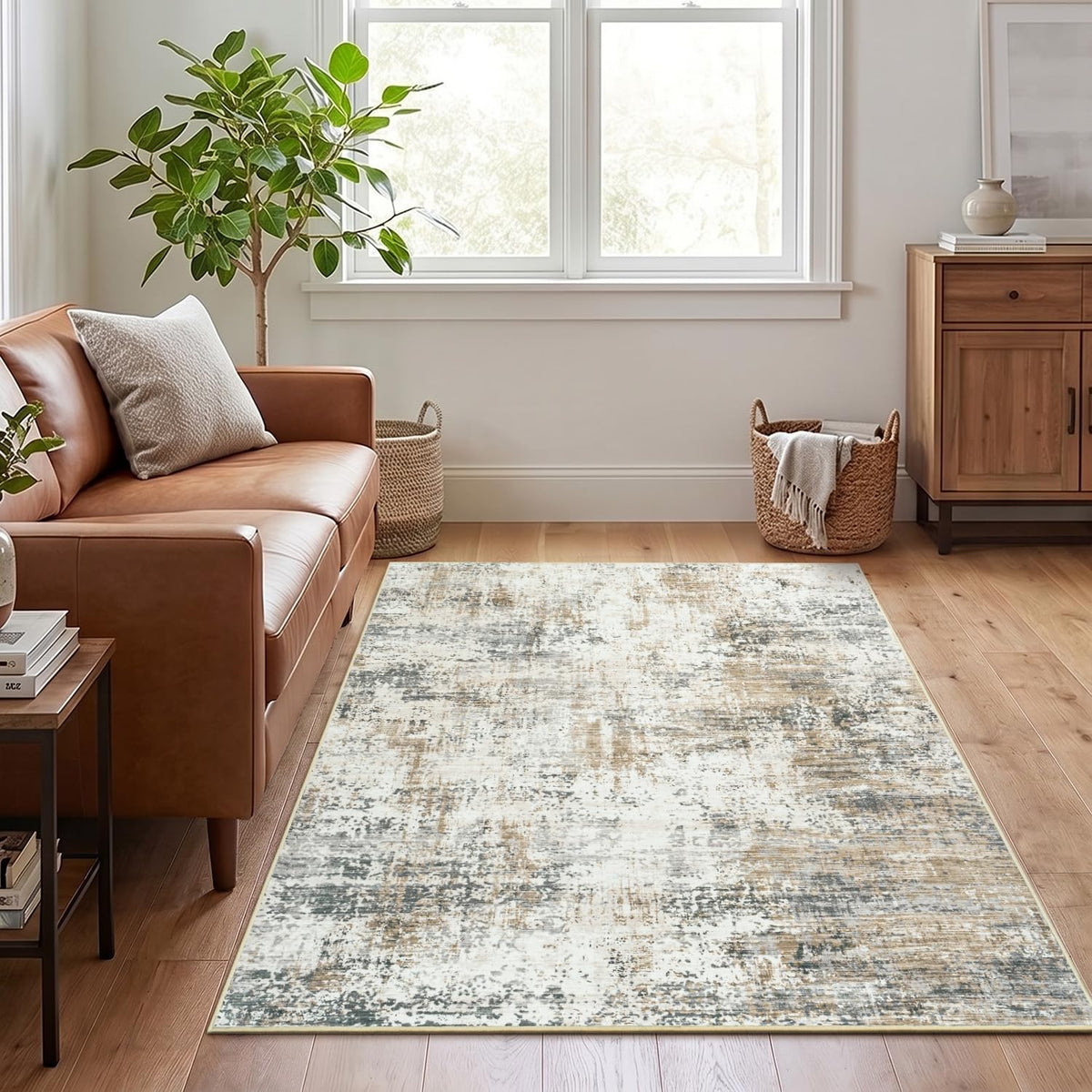 9x12 Area Rugs for Living Room, Large Washable Rug, Brown/Grey