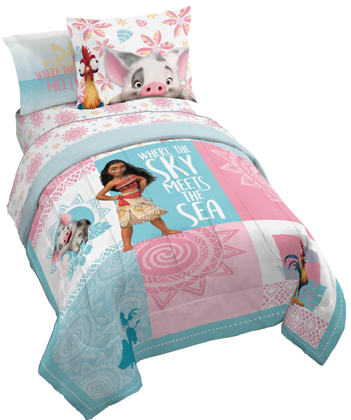 Disney Frozen Kids Full Comforter Set 7 Piece Bed in a Bag, Purple