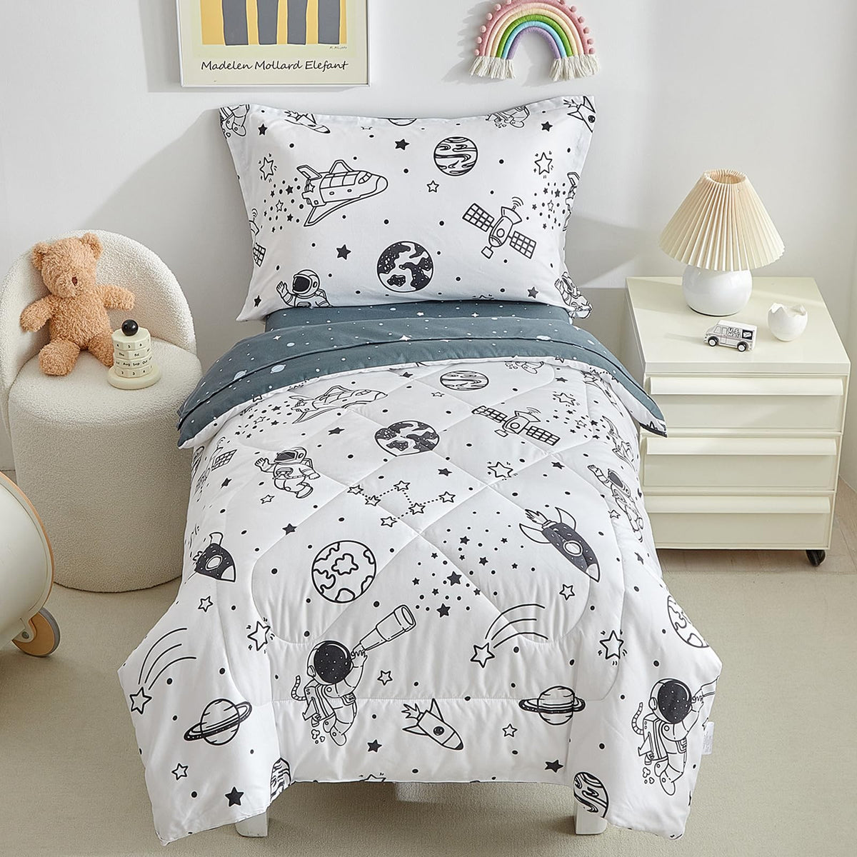 DuShow Floral 4 Piece Girls Toddler Bed Comforter Set Pink Flower Reversible Toddler Bedding Set Soft Baby Crib Bed Sheets Set in a Bag | Include Quilt Comforter,Flat Sheet,Fitted Sheet,Pillowcase