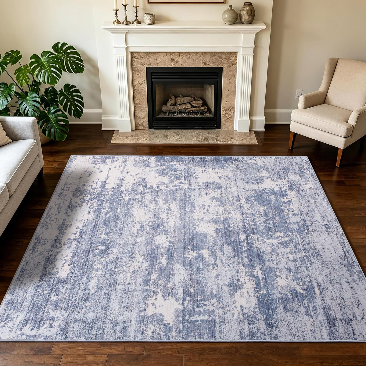 5x7 Area Rugs Living Room Rug Abstract Washable Rug Non-Slip Soft Low Pile Indoor Floor Stain Resistant Thin Carpet for Bedroom Dining Room Home Office Farmhouse Nursery - Light Gray & Cream 5' x 7'