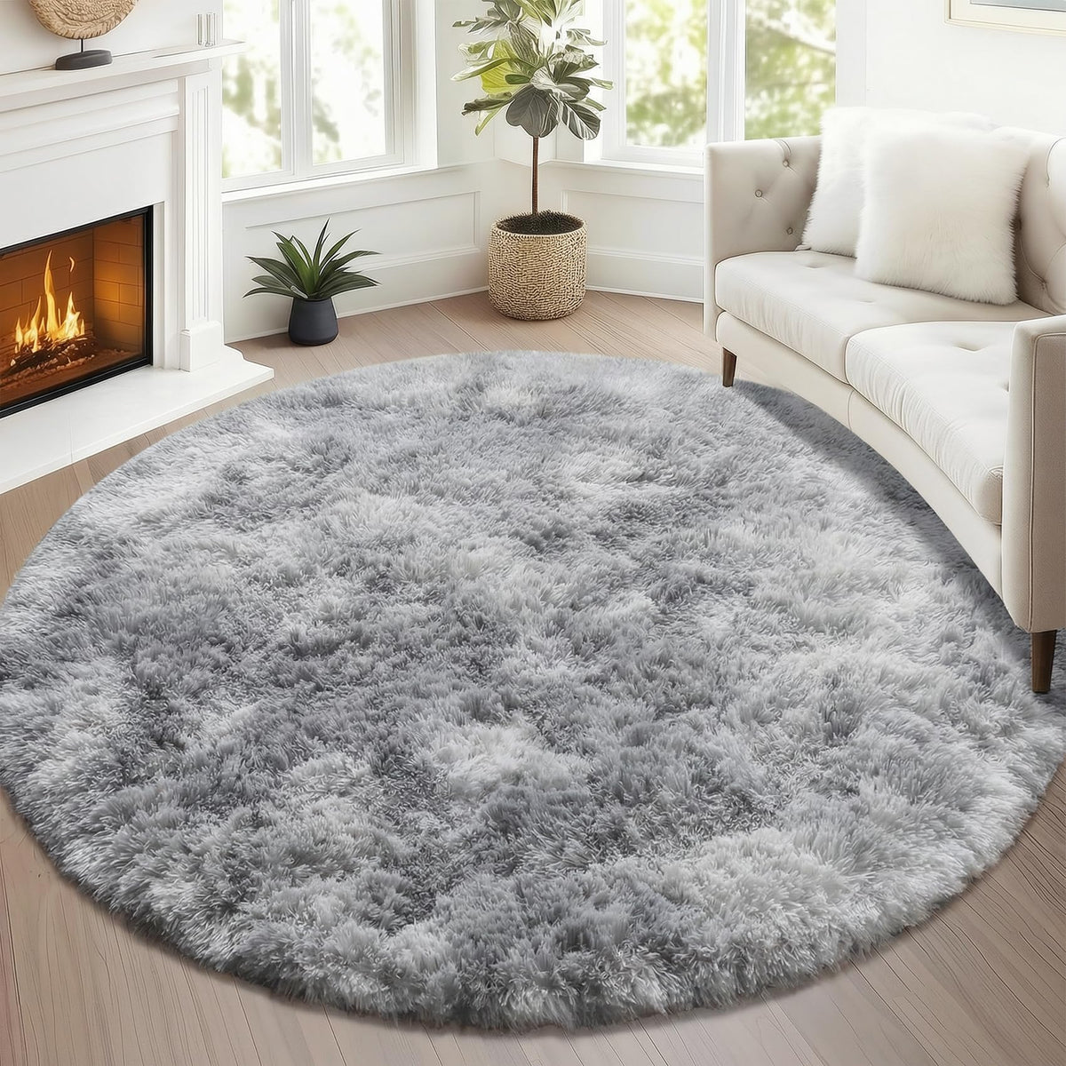 Area Rugs for Bedroom Living Room, 4x6 Fluffy Grey and Black Geometric Rug