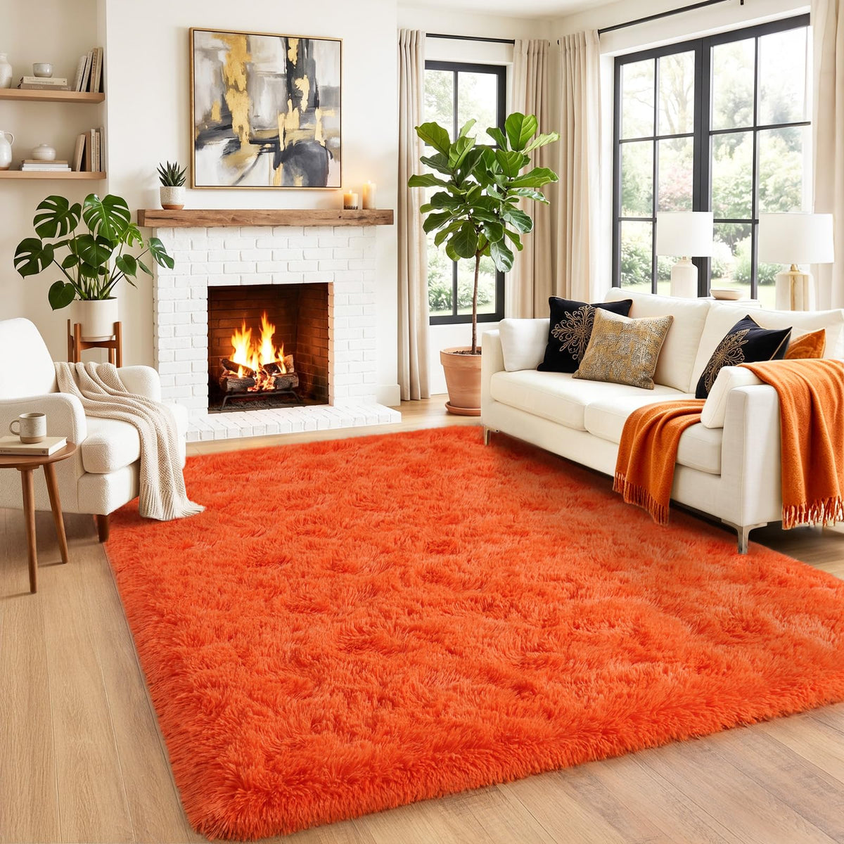 Black Rug for Bedroom, Soft Shaggy Modern Shag 4x6 Area Rugs for Living Room, Upgrade Non-Slip Plush Fluffy Carpet for Kids Boys Girls Room Dorm Home Decor Aesthetic