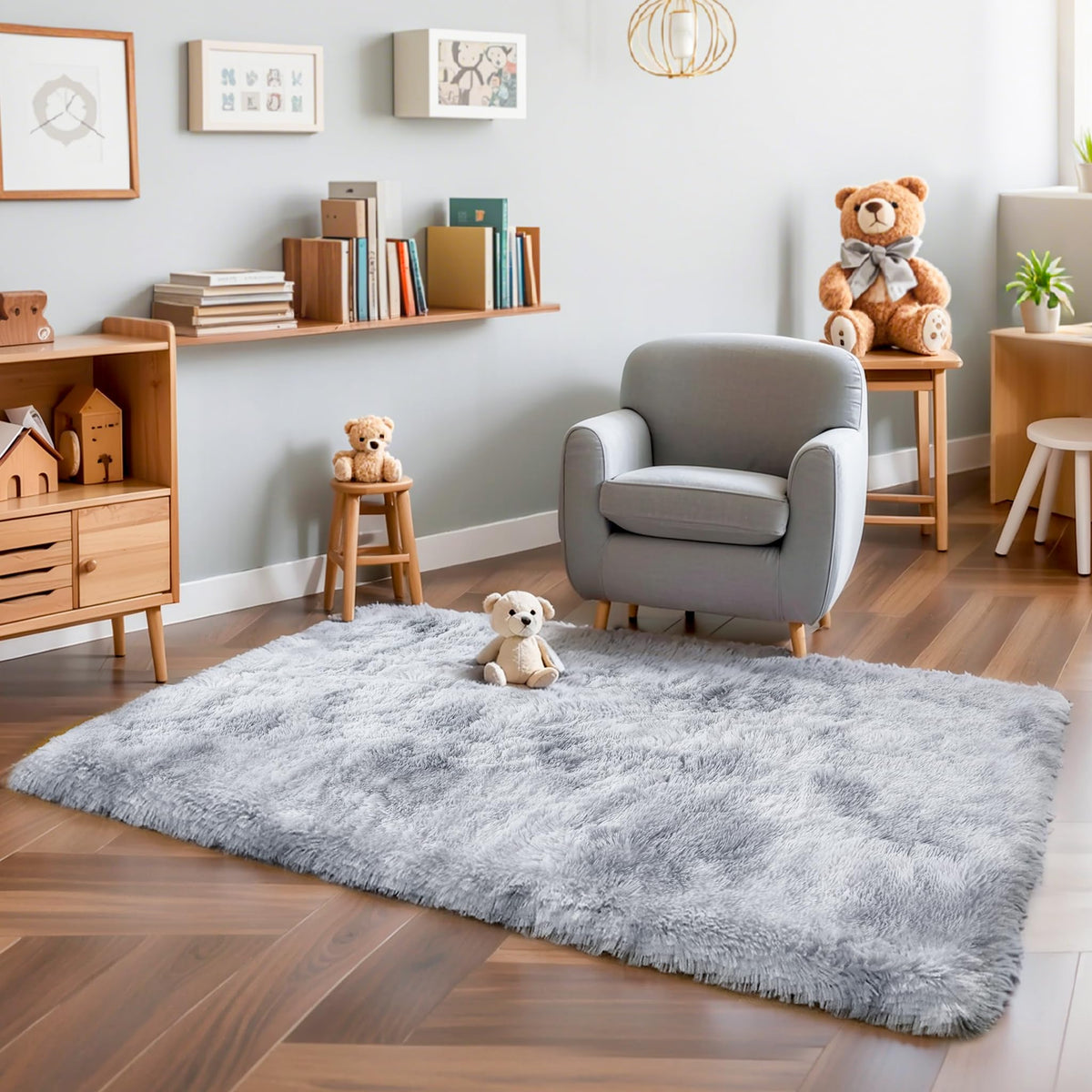 4x6 Light Grey Fluffy Shag Rug for Bedroom, Plush Washable Carpet