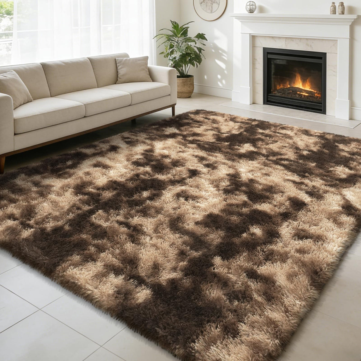 5x8 Shag Area Rug for Bedroom,Grey and Black Fluffy Rugs for Living Room