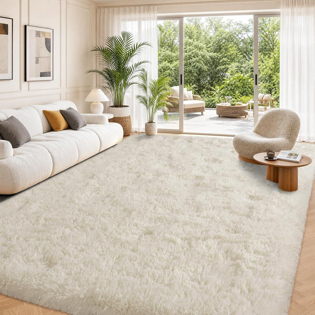 Large Cream White Rugs 5x7, Fluffy Shag Living Room Area Rugs