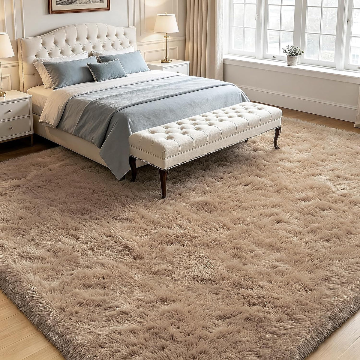4x6 Beige Rug for Bedroom, Fluffy Shag Area Rug Small Rug Bedroom Carpet