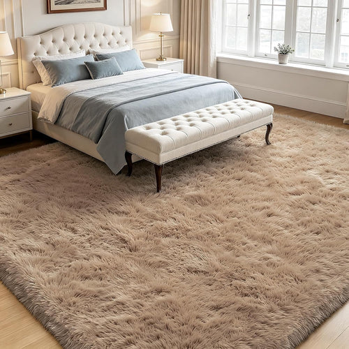 4x6 Beige Rug for Bedroom, Fluffy Shag Area Rug Small Rug Bedroom Carpet