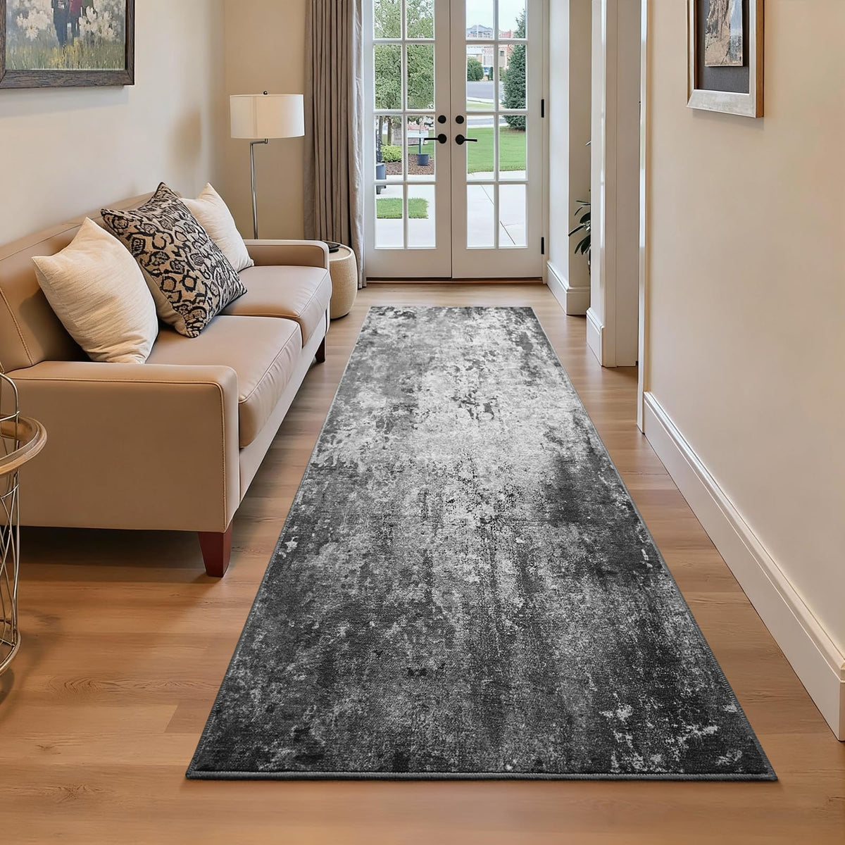 Living Room Rug 5x7 Gray Area Rug Machine Washable Boho Rug Non Slip Abstract Vintage Indoor Large Rugs for Bedroom, Classroom, College Dorm, Farmhouse, Dining Room, Kids Playroom
