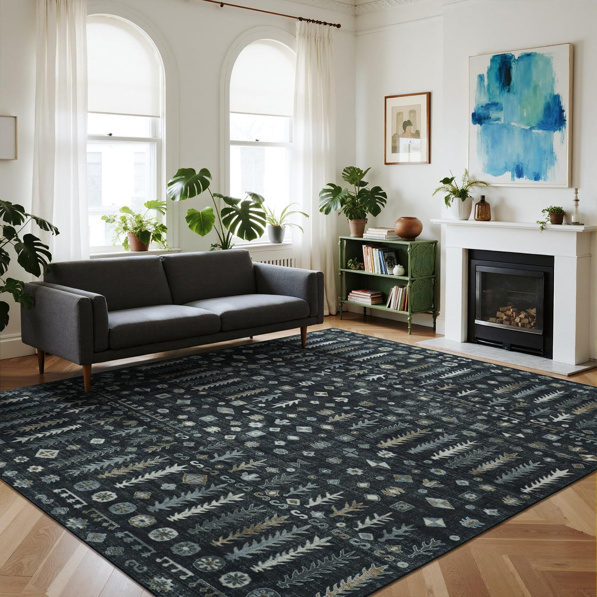 Washable Rugs 8x10 Area Rugs for Living Room,Ultra Soft Faux Wool Retro Carpets,Non Slip Backing,Durable Edge Binding,Stain Resistant,The Large Carpet for Bed Room,Dining Room,Office Decor
